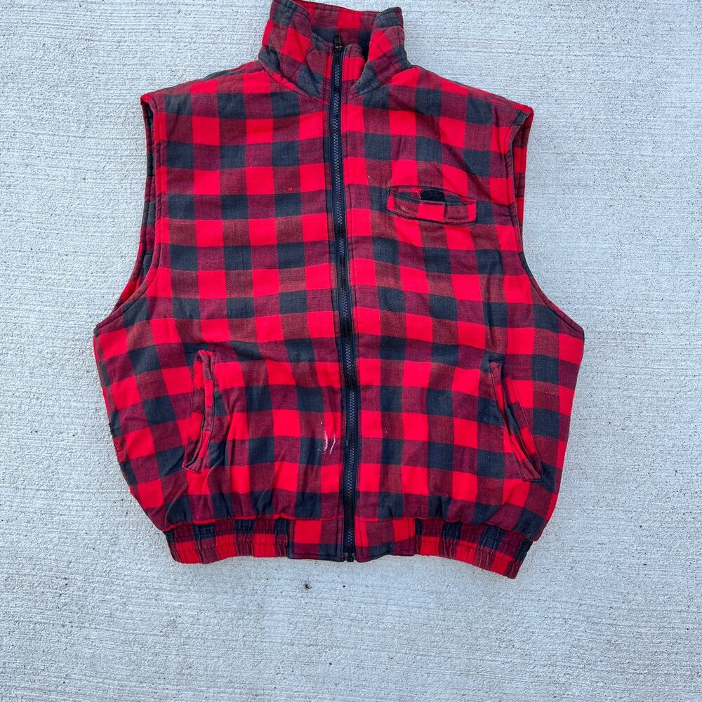 Vintage Red and Black Plaid Check Ozark Trail Vest Size Large
